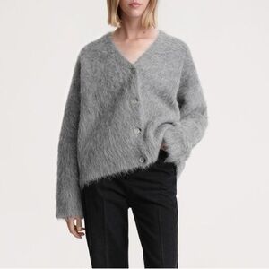 TOTEME Gray Soft Fuzzy Knit Boxy Alpaca Oversized Biella Cardigan Sweater XS/S